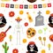Day of the dead holiday in Mexico seamless pattern with sugar skulls.