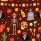 Day of the dead holiday in Mexico seamless pattern with sugar skulls.
