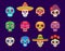 Day of dead mexican calavera skulls vector set