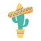 Day of the dead, potted cactus with traditional hat mexican celebration