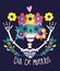 Day of the dead, skeleton with skull flowers decoration traditional celebration mexican