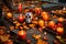 Day of the Dead. tombs with candles. On the graves of the dead at the cemetery, autumn and leaves