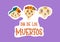 Day of the death stickers with cute skull. Dia de los muertos - Spanish lettering phrase