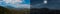 Day and night concept of summer landscape panoramic image of mountains