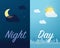 Day and night mode cityscape background and component vector