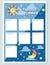 Day, night. Weekly planning. Winter page for entries. Note page design with funny character in sky.