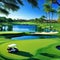 day at resort golf nice beautiful course Golf cart in golfers walking to the