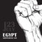 Day revolution in Egypt. July 23rd. National independence day in Africa. Hand clenched in fist on black background. Hand