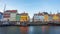 Day to Night Time lapse of Nyhavn waterfront harbor in Copenhagen, Denmark