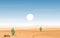 Day in Vast Western American Desert with Cactus Horizon Landscape Illustration