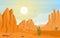 Day in Vast Western American Desert with Cactus Horizon Landscape Illustration