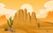 Day in Vast Western American Desert with Cactus Horizon Landscape Illustration