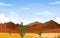 Day in Vast Western American Desert with Cactus Horizon Landscape Illustration