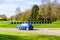 Day view of busy traffic on UK Motorway roundabout