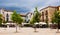 Day view of own square in Besalu. Catalonia