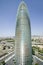 Day view of phallic-shaped Torre Agbar or Agbar Tower in Barcelona, Spain, designed by Jean Nouvel, September 2005