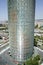 Day view of phallic-shaped Torre Agbar or Agbar Tower in Barcelona, Spain, designed by Jean Nouvel, September 2007