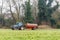 Day view tractor fertilizer sprays on British field