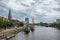 Day view of Weser river, Schlachte embankment and St. Martini church in Bremen