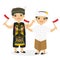 Dayak and Bali Kids Holding Indonesian Flag Cartoon Vector