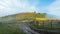 Daybreak haze clouds on hill top and dirty road  Carpathian mountain, Ukraine