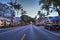 Daybreak over the shops along 5th Street in Old Naples, Florida.