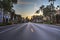 Daybreak over the shops along 5th Street in Old Naples, Florida.