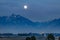 Daybreak Utah at night with bright moon in the sky