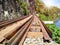 daylight landscape railway perspective and river so beautiful,Kanchanaburi in Thailand