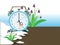 Daylight saving time banner. Clocks move forward. Bluebell blossom and melting snow. Spring clock change concept.