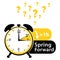 Daylight saving time date question. Spring forward. Colorful summer time alarm clock. Colorful illustration.