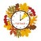 Daylight saving time ends. Fall back change clocks. Vector illustration with a clock turning an hour back. Clocks in a frame of