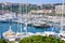 Daylight sunny view to parked luxury yachts of Monaco city
