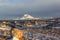 Daylight view to the distant houses of suburb of Nuuk city, with