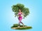Dayly fitness concept girl runs on nature  3d render on blue gradient