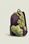 Daypack with cabbage, vegetable design. Shoulder bag, casual purple and green color daypack on off white background with copy-