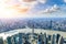 Daytime aerial view and skyline of Shanghai cityscape