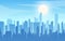 Daytime cartoon flat style cityscape, skyline, skyscrapers panor