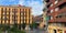 Daytime view of a facade design of buildings in Barcelona, Spain