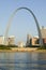 Daytime view of Gateway Arch (Gateway to the West) and skyline of St. Louis, Missouri at sunrise from East St. Louis, Illinois on