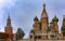 Daytime view of the Kremlin and the Saint Basil& x27;s Cathedral on Red Square in Moscow, Russia, main square of the country
