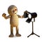 Dazzled Egyptian mummy monster stares into a studio light, 3d illustration