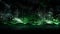 A dazzling array of green and silver fireworks cascading like a waterfall, against a deep black backdrop