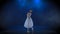 Dazzling ballerina in white tutu performing classical ballet. Slow motion.