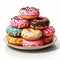 Dazzling Delights - A Whimsical Array of Nine Artfully Crafted Donuts on a Pure White Plate - generative AI