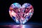 A dazzling sparkling crystal heart illuminated by blue and pink light reflections. Love concept