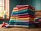 Dazzling Textiles: Colorful Towels Piled High for Dynamic Backgrounds