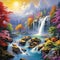 Dazzling Waterfall in Vibrant Art Style