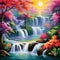 Dazzling Waterfall in Vibrant Art Style