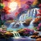 Dazzling Waterfall in Vibrant Art Style